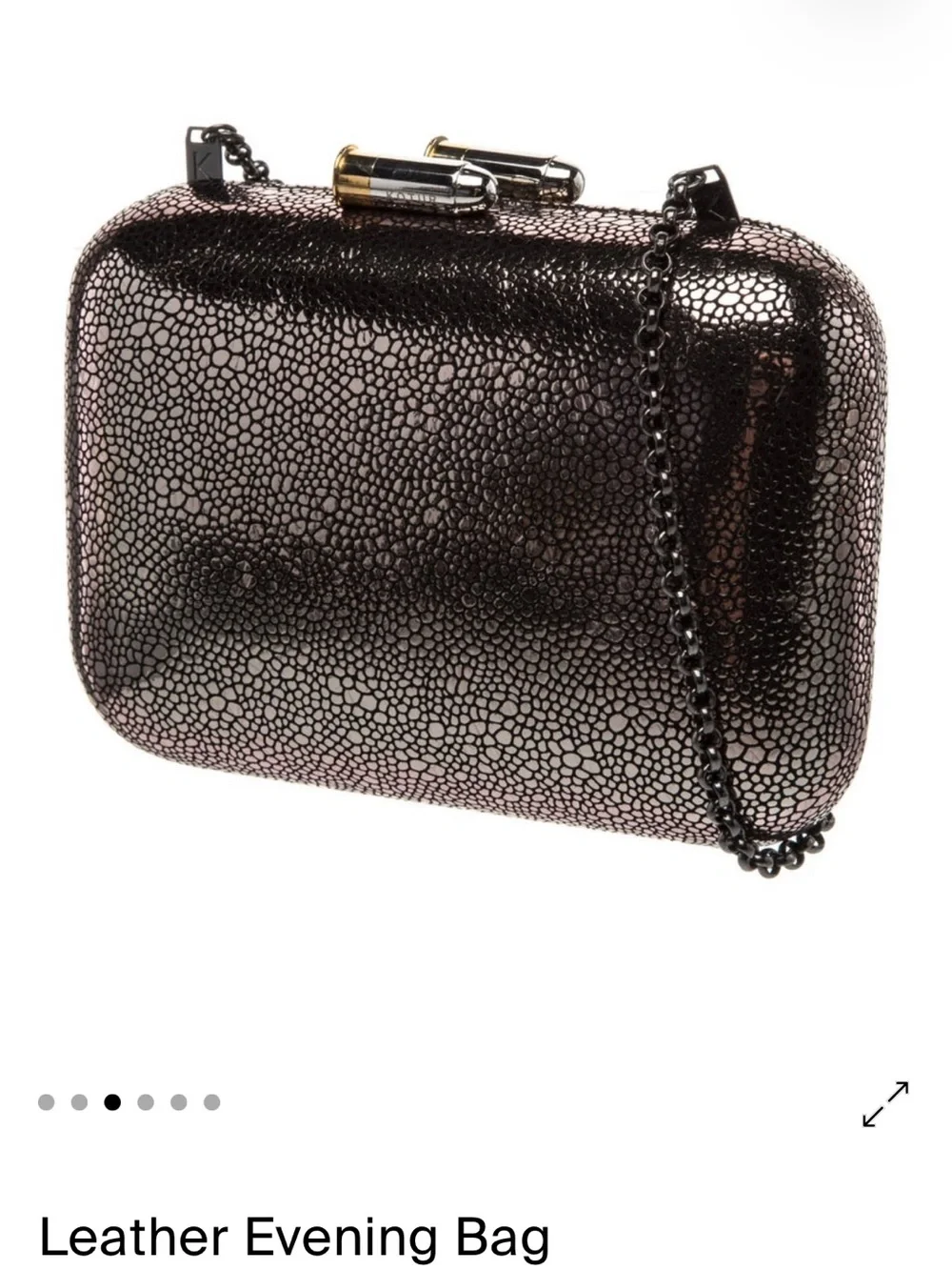 Metallic Rose Gold Pebbled Hard-Case Clutch with Chain